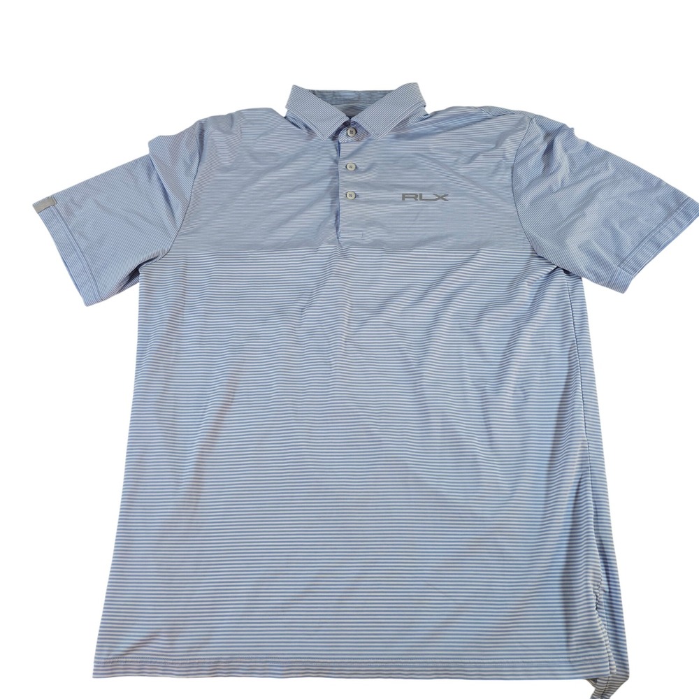 RLX Ralph Lauren Mens Blue White Striped Performance Golf Polo Shirt Size M